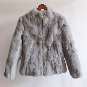 2019 High Quality Real Fur Coat Fashion Genuine Rabbit Fur Overcoats Elegant Women Winter Outwear Stand Collar Rabbit Fur Jacket