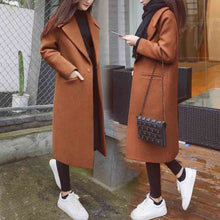 Load image into Gallery viewer, Autumn and Winter New Women&#39;s Korean Slim Was Thin Woolen Coat Pure Color Long-sleeved Temperament Long Section Casual Jacket