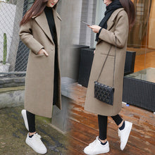 Load image into Gallery viewer, Autumn and Winter New Women&#39;s Korean Slim Was Thin Woolen Coat Pure Color Long-sleeved Temperament Long Section Casual Jacket