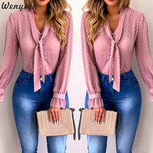 Load image into Gallery viewer, Wenyujh Women Blouses 2019 Fashion Long Sleeve V-neck Pink Shirt Chiffon Office Blouse Slim Casual Tops Plus Size S-5XL