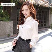 Load image into Gallery viewer, 2019 Fashion female elegant white blouses Chiffon collar casual shirt Ladies tops school blouse long-sleeve white chiffon shirt