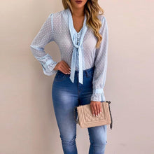 Load image into Gallery viewer, Wenyujh Women Blouses 2019 Fashion Long Sleeve V-neck Pink Shirt Chiffon Office Blouse Slim Casual Tops Plus Size S-5XL