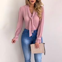 Load image into Gallery viewer, Cysincos Chiffon Blouses Women 2019 Autumn Fashion Long Sleeve V-neck Pink Shirt Office Blouse Slim Casual Tops Female Plus Size