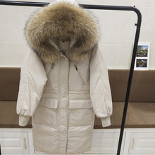 Load image into Gallery viewer, Large Real Raccoon Fur Collar 2019 Winter Parka Female Winter Jacket Women Hooded Warm Long White Duck Down Jacket Thick Coat