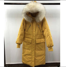 Load image into Gallery viewer, Large Real Raccoon Fur Collar 2019 Winter Parka Female Winter Jacket Women Hooded Warm Long White Duck Down Jacket Thick Coat