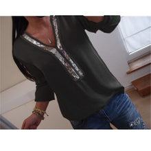 Load image into Gallery viewer, Hot Plus Size Women Boho Top Chiffon Solid Shirt V-Neck Short Sleeve Summer Casual Loose Tops Blouse