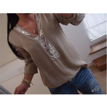 Load image into Gallery viewer, Hot Plus Size Women Boho Top Chiffon Solid Shirt V-Neck Short Sleeve Summer Casual Loose Tops Blouse