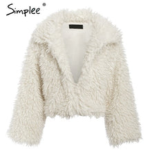 Load image into Gallery viewer, Simplee Casual long sleeve warm loose overcoats women 2019 Autumn winter female fake fur coat Ladies elegant solid lapel outwear