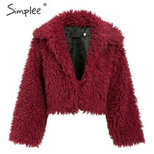 Load image into Gallery viewer, Simplee Casual long sleeve warm loose overcoats women 2019 Autumn winter female fake fur coat Ladies elegant solid lapel outwear