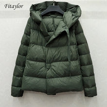 Load image into Gallery viewer, Fitaylor New Winter 90% Ultra Light White Duck Down Jacket Women Short Down Coat Parkas Hooded Parkas Warm Female Snow Outwear