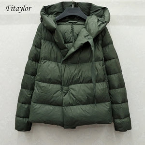 Fitaylor New Winter 90% Ultra Light White Duck Down Jacket Women Short Down Coat Parkas Hooded Parkas Warm Female Snow Outwear