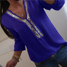 Load image into Gallery viewer, Fashion Women Ladies Long Sleeve Loose Blouse Summer V-Neck Casual Shirts Tops Clothing Sequined Solid Casual Soft Clothes