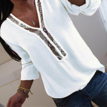 Load image into Gallery viewer, Fashion Women Ladies Long Sleeve Loose Blouse Summer V-Neck Casual Shirts Tops Clothing Sequined Solid Casual Soft Clothes