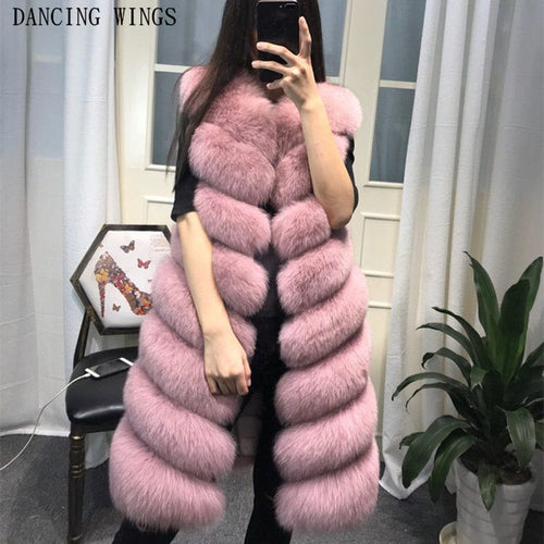 Womens Winter Fashion 2018 Natural Fox Fur Vest Real Fur Gilet 90CM Womens Real Fox Fur Vest Long Coat Ship by DHL 5 days