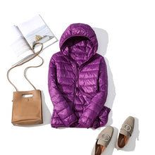 Load image into Gallery viewer, 90% Ultra-light Plus Size Thin Down Jacket Women 2019 Autumn Winter Slim Short Hooded Warm White Duck Down Coat Women Outerwear