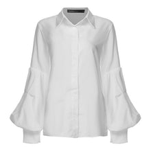 Load image into Gallery viewer, Top Fashion 2019 Celmia Women Long Puff Sleeve Blouses Shirts Lapel Buttons Casual Loose Solid Party Tops Work Blusas Plus Size