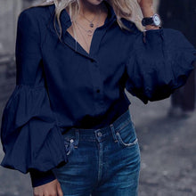 Load image into Gallery viewer, Top Fashion 2019 Celmia Women Long Puff Sleeve Blouses Shirts Lapel Buttons Casual Loose Solid Party Tops Work Blusas Plus Size