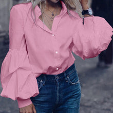 Load image into Gallery viewer, Top Fashion 2019 Celmia Women Long Puff Sleeve Blouses Shirts Lapel Buttons Casual Loose Solid Party Tops Work Blusas Plus Size