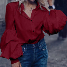 Load image into Gallery viewer, Top Fashion 2019 Celmia Women Long Puff Sleeve Blouses Shirts Lapel Buttons Casual Loose Solid Party Tops Work Blusas Plus Size