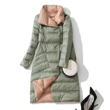 Load image into Gallery viewer, FTLZZ Ultra Light Down Jacket Women Winter Double Sided Slim White Duck Down Coat Single Breasted Turtleneck Warm Parkas