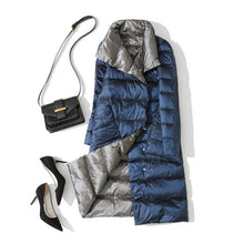 Load image into Gallery viewer, FTLZZ Ultra Light Down Jacket Women Winter Double Sided Slim White Duck Down Coat Single Breasted Turtleneck Warm Parkas