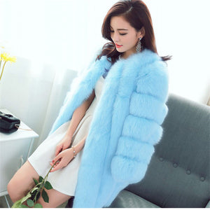 Women Winter Fluffy Faux Fur Coat High-Quality Thick Imitated Fox Fur Overcoat Female Warm Outwear