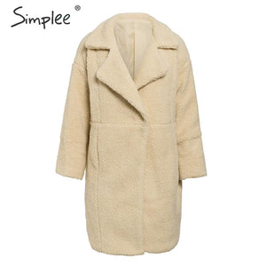 Simplee Fashion lambs wool women fur coat Autumn winter plus size female warm coats Buttons streetwear ladies thick overcoats