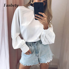 Load image into Gallery viewer, Fanbety Office Lady Lantern Sleeve Chiffon Blouse Women Autumn Turtle Neck solid Shirt Elegant winter long sleevel basic tops