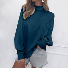 Load image into Gallery viewer, Fanbety Office Lady Lantern Sleeve Chiffon Blouse Women Autumn Turtle Neck solid Shirt Elegant winter long sleevel basic tops