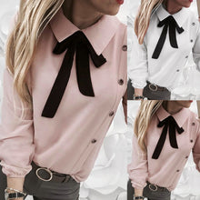 Load image into Gallery viewer, Autumn New Fashion Women Elegant Pure Turn-down Collar Button Tie Long Sleeve Casual Blouse shirt Free Ship рубашка женская Z4