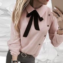 Load image into Gallery viewer, Autumn New Fashion Women Elegant Pure Turn-down Collar Button Tie Long Sleeve Casual Blouse shirt Free Ship рубашка женская Z4