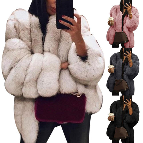 Women Casual Jacket Plus Size Short Faux Fur Coat Warm Furry Jacket Long Sleeve Outerwear Autumn Winter Loose Overcoat Outwear