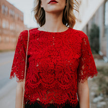 Load image into Gallery viewer, 2019 Red Loose Blouse Women Short Sleeve Tops Shirt Casual Lace Tops Shirt Fashion Women Ladies Clothing Tops
