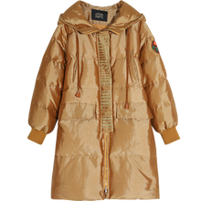 Load image into Gallery viewer, ELFSACK Yellow Solid Satin Fox Applique Straight Warmness Coats Women 2019 Winter Zipper Embroidery Korean Female Basic Outwears