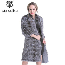 Load image into Gallery viewer, Real Silver Fox Fur Coat Women Long Natural Fur Coat Female Knitted Spring Genuine Fur Overcoat For Ladies Luxury Plus Size 2019