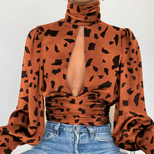 Load image into Gallery viewer, Spring Lantern Long Sleeve Blouse Autumn Turtleneck Satin Silk Women Shirt Boho Hollow Out Backless Bow Womens Tops and Blouses