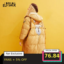 Load image into Gallery viewer, ELFSACK Yellow Solid Satin Fox Applique Straight Warmness Coats Women 2019 Winter Zipper Embroidery Korean Female Basic Outwears