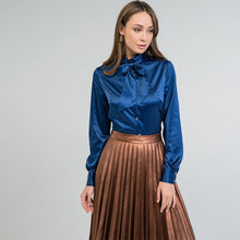 Load image into Gallery viewer, Women Office Lady Bow Bandage Blouse Long Sleeve O neck Solid Elegant Casual Shirt 2020 Early Spring New Fashion Women Blouse