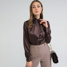 Load image into Gallery viewer, Women Office Lady Bow Bandage Blouse Long Sleeve O neck Solid Elegant Casual Shirt 2020 Early Spring New Fashion Women Blouse