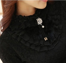 Load image into Gallery viewer, 2019 new ruffle pearl women blouse lace white office lady shirts long-sleeved elegant solid slim sexy bottoming shirts tops