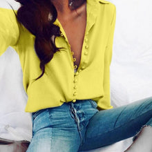 Load image into Gallery viewer, CROPKOP Fashion Casual Solid Color ladies office Tops Sexy Buttons Long sleeve Blouse 2019 new Spring Women Chiffon white Shirt