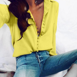 CROPKOP Fashion Casual Solid Color ladies office Tops Sexy Buttons Long sleeve Blouse 2019 new Spring Women Chiffon white Shirt