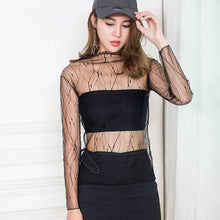 Load image into Gallery viewer, Sexy Women  See Through Transparent Mesh Tops Long Sleeve Sheer Slim Ladies Turtleneck  Blouses Clothing ds051