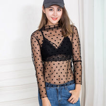 Load image into Gallery viewer, Sexy Women  See Through Transparent Mesh Tops Long Sleeve Sheer Slim Ladies Turtleneck  Blouses Clothing ds051
