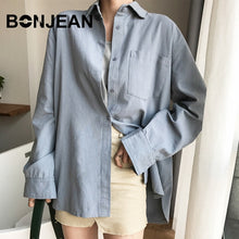 Load image into Gallery viewer, Cotton Blouse Women Summer Shirt Ladies Spring Long Sleeve Blue White Blouse Casual Tops Chemisier Femme 2019 Blusas Mujer Z085