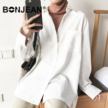 Load image into Gallery viewer, Cotton Blouse Women Summer Shirt Ladies Spring Long Sleeve Blue White Blouse Casual Tops Chemisier Femme 2019 Blusas Mujer Z085